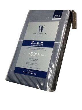 new GRAY DENIM-colored Wamsutta 500 Thread Count 100% Cotton KING Pillowcases